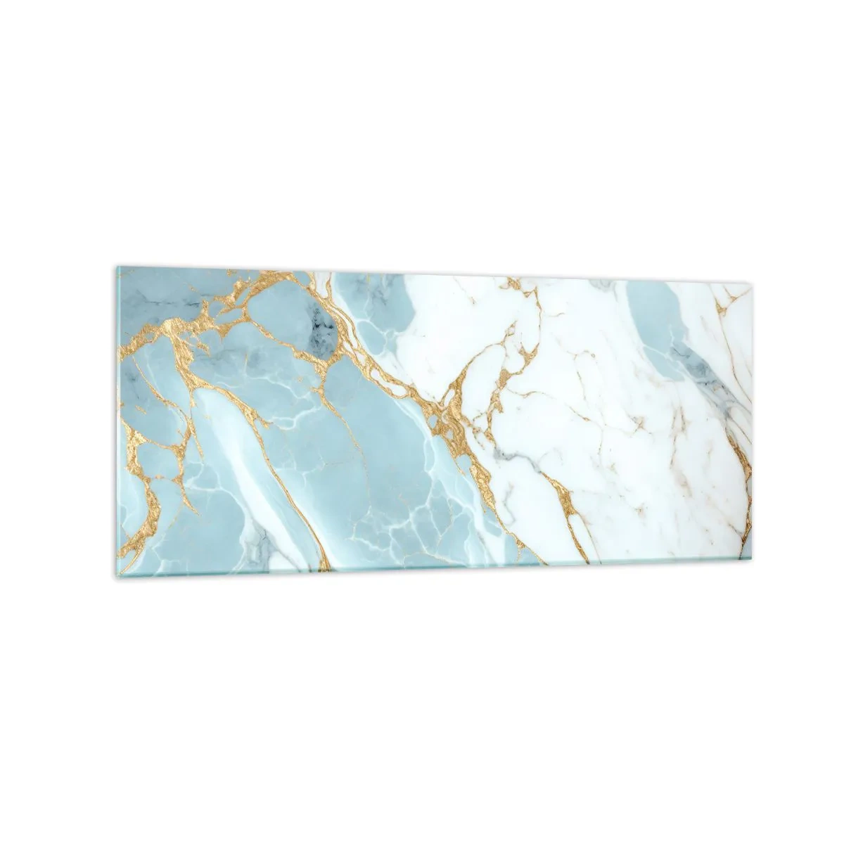 Impression sur verre - Image sur verre - Motifs en marbre bleu et blanc avec des veines dorées ajoutées - 120x50cm - Richesse en pierre - Décoration murale moderne pour le salon et la chambre ARTTOR
