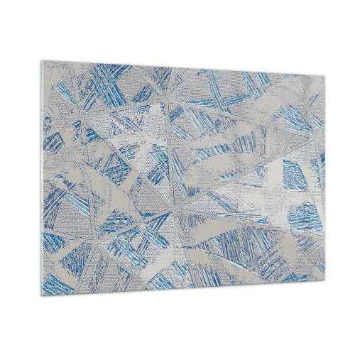 Impression sur verre - Image sur verre - Motifs géométriques dans les tons de gris et de bleu - 100x70cm - Dans un labyrinthe bleu-gris - Décoration murale moderne pour le salon et la chambre ARTTOR