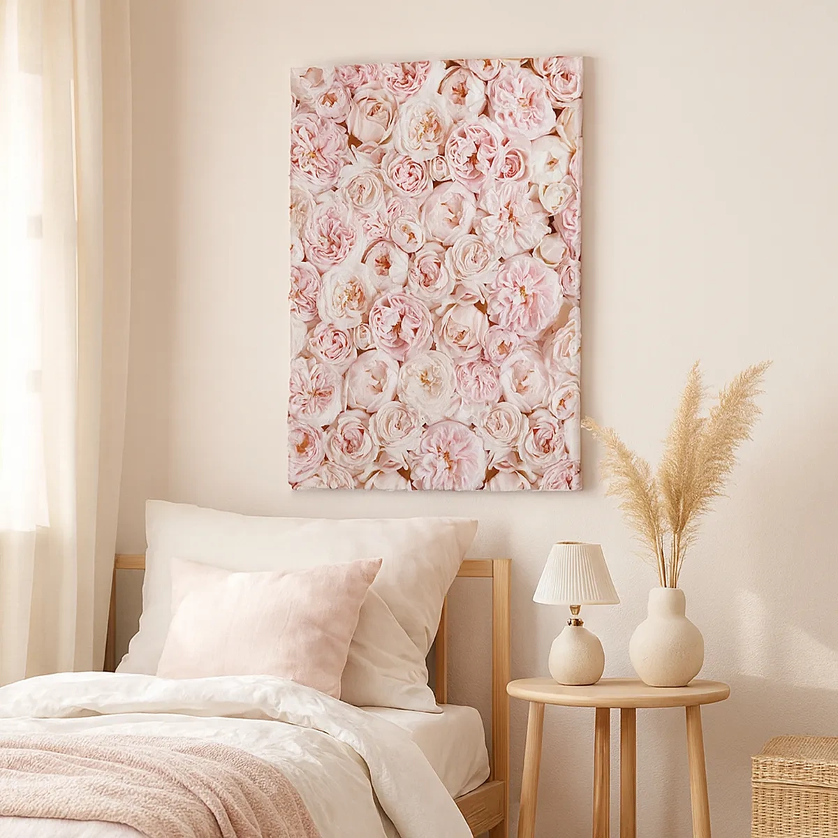Impression sur toile - Image sur toile - Des roses délicates dans des tons de rose sur toute la surface - 50x70cm - Un lit de roses - Décoration murale moderne pour le salon et la chambre ARTTOR