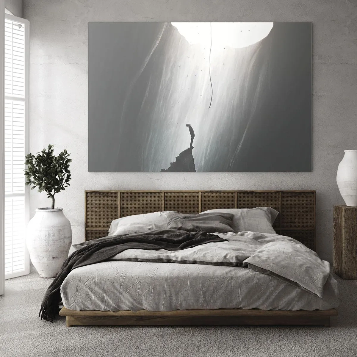 Impression sur verre - Image sur verre - Un homme debout dans l'obscurité au pied d'une sortie lumineuse au-dessus d'un abîme - 100x70cm - Il y a toujours une issue - Décoration murale moderne pour le salon et la chambre ARTTOR