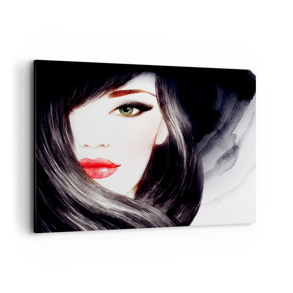 Impression sur toile - Image sur toile - Portrait d'une femme au regard expressif et aux lèvres rouges - 100x70cm - Aspect saphir - Décoration murale moderne pour le salon et la chambre ARTTOR