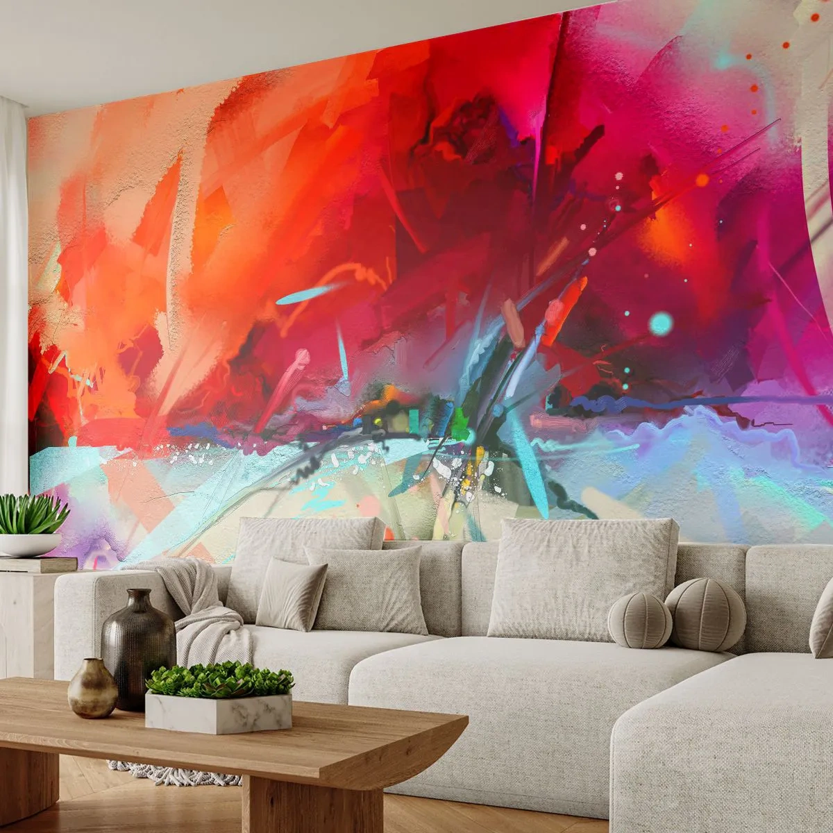 Papier Peint Photo Standard Eco - Une explosion de lumières et de couleurs - Abstraction, Morceau, Acrylique - 200x140 cm