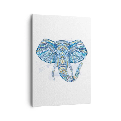 Impression sur toile - Image sur toile - Éléphant géométrique dans les tons bleu et or - 50x70cm - Incrusté d'or et de bleu ciel - Décoration murale moderne pour le salon et la chambre ARTTOR
