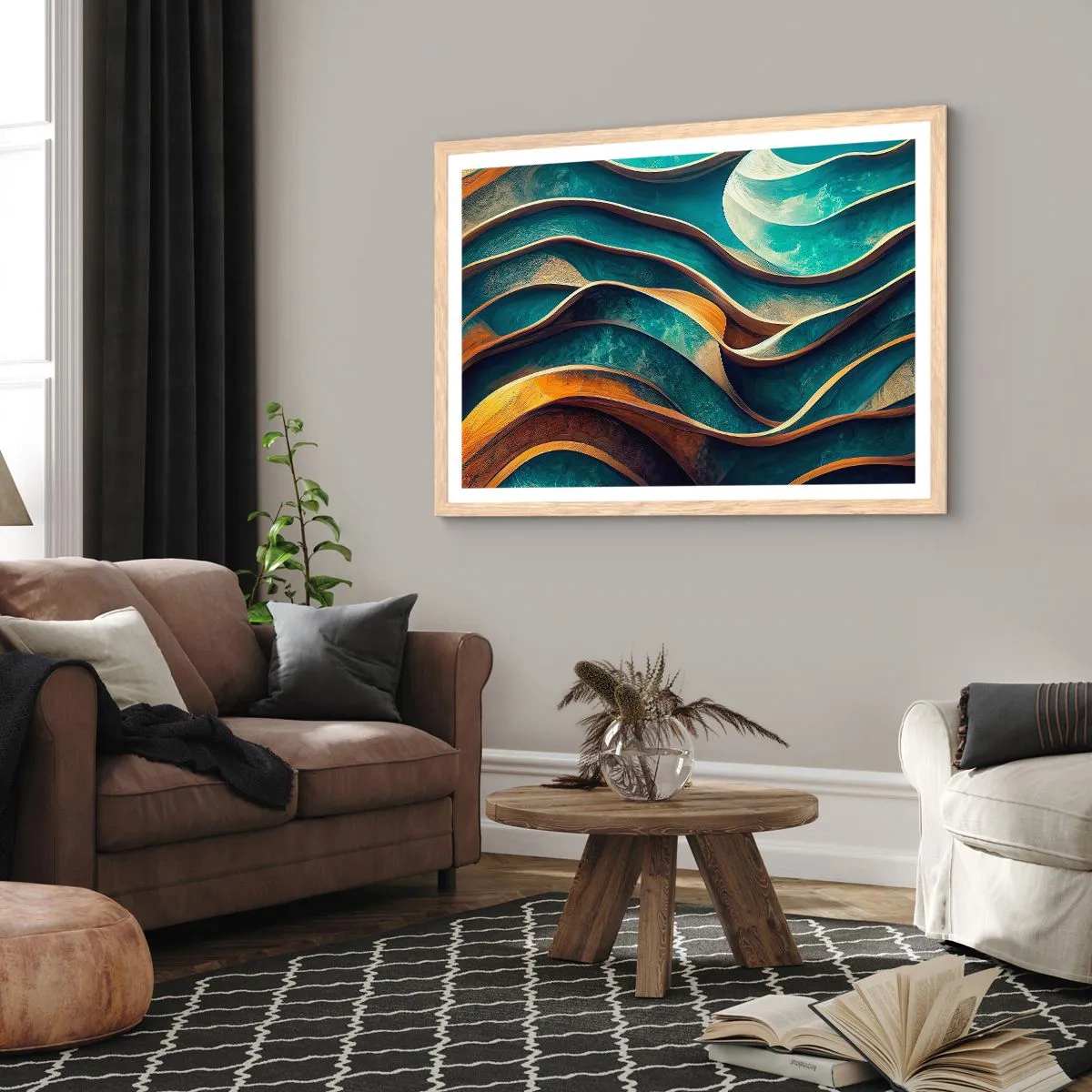 Affiche dans un chêne clair - Poster - Méandres de bleu - 91x61 cm