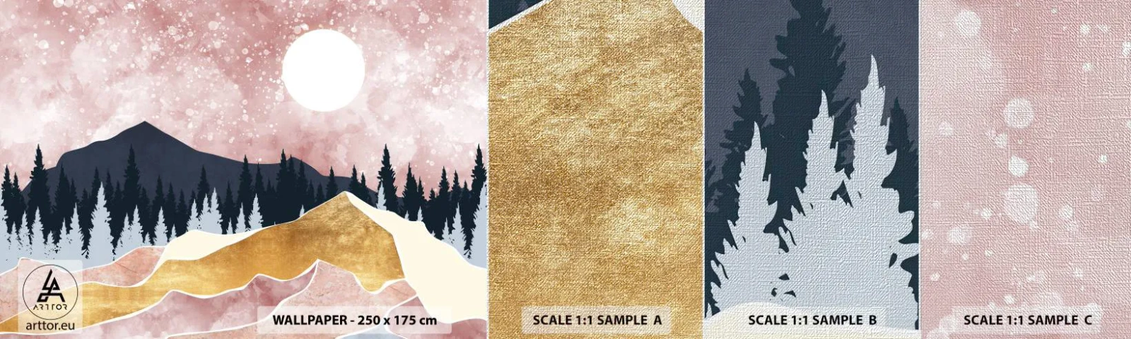 Échantillon de Papier Peint Premium Canvas - Gardien de la nuit - Graphique, Paysage, Montagnes - 100x30 cm