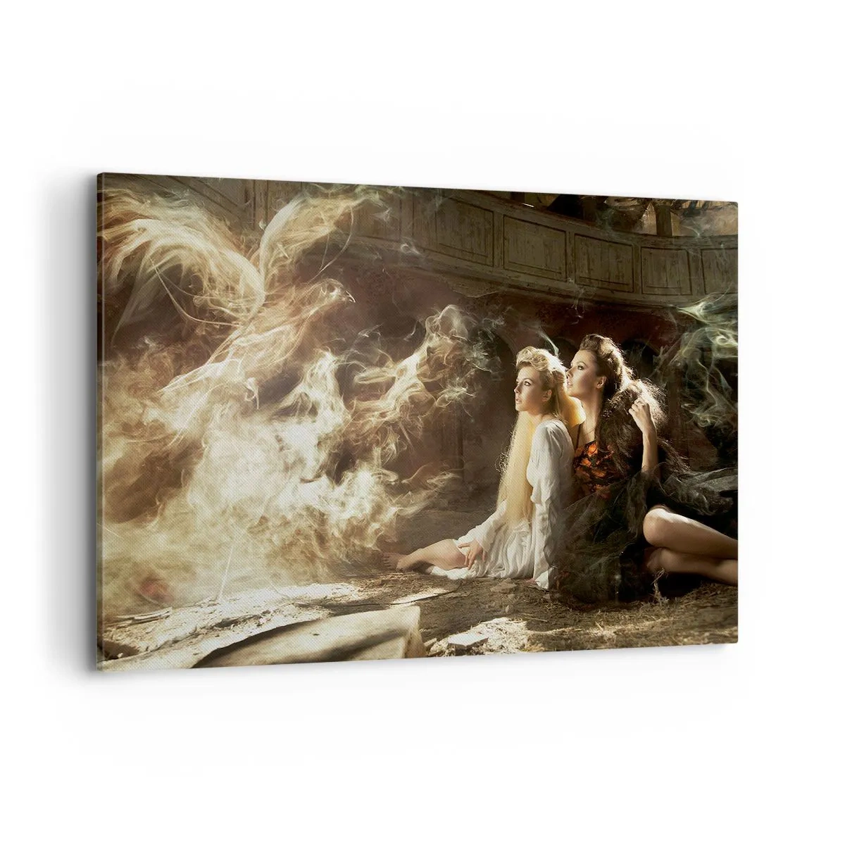 Impression sur toile - Image sur toile - Deux femmes dans un décor magique avec des effets de lumière éthérés. - 120x80cm - Et il y a eu la poésie - Décoration murale moderne pour le salon et la chambre ARTTOR