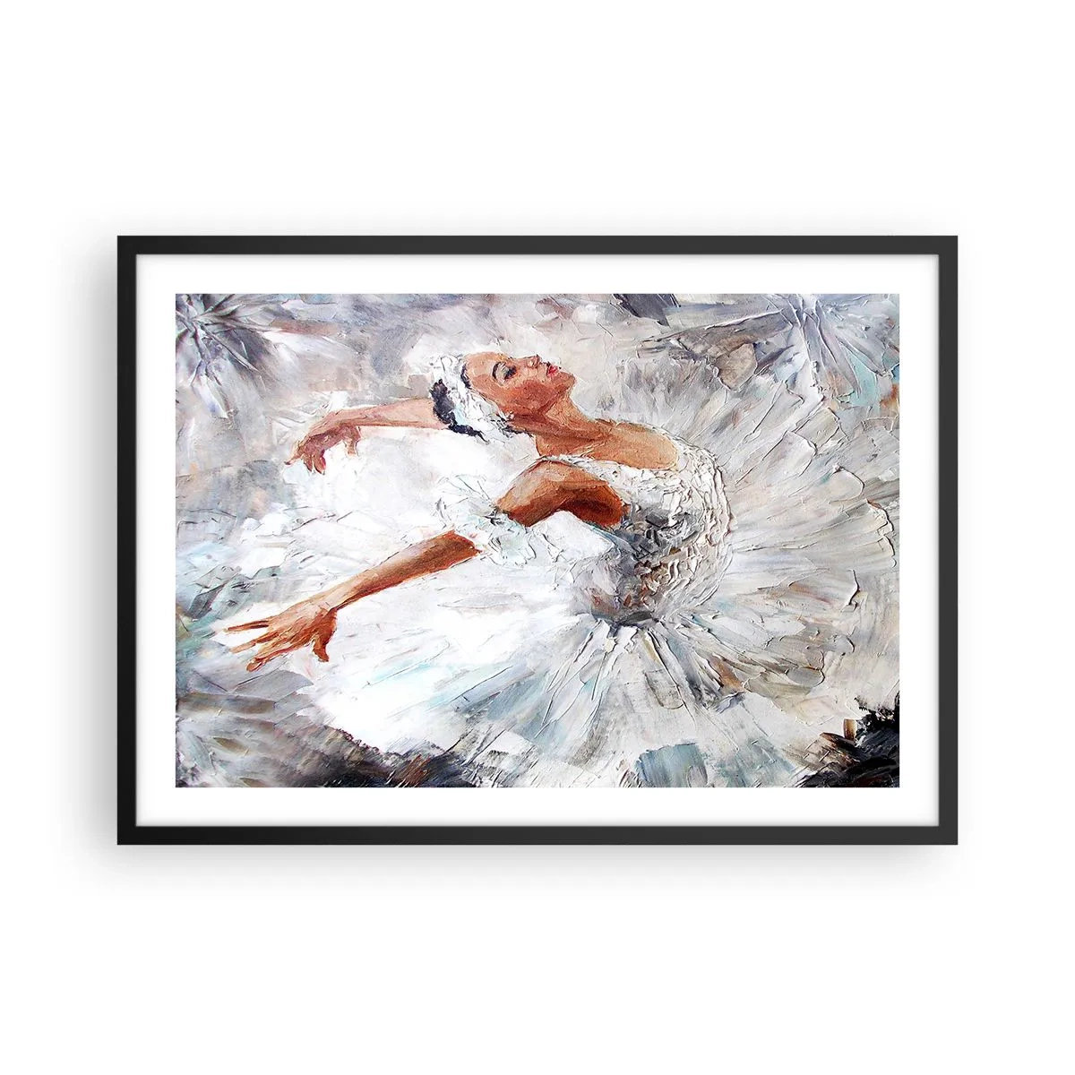 Affiche dans un cadre noir - Poster - Une ballerine en robe blanche dansant - 70x50cm - Délicat et léger comme du tulle - Décoration murale moderne pour le salon et la chambre ARTTOR