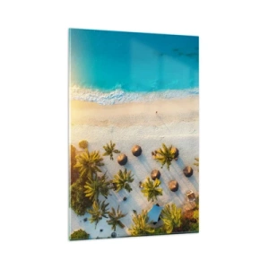 Impression sur verre - Image sur verre - Vue d'une plage tropicale avec des palmiers et une mer turquoise - 80x120cm - Bienvenue au paradis - Décoration murale moderne pour le salon et la chambre ARTTOR