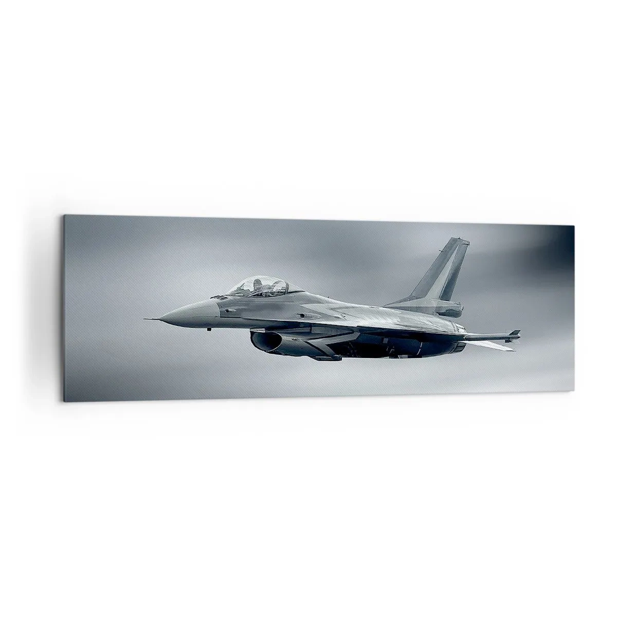 Impression sur toile - Image sur toile - Un avion de chasse en vol contre un ciel nuageux - 160x50cm - Acceptez-vous le défi? - Décoration murale moderne pour le salon et la chambre ARTTOR