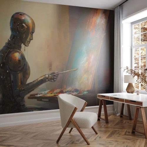 Papier peint sur mesure Premium Sand - L'art du futur - Peinture, Robot, Brosse