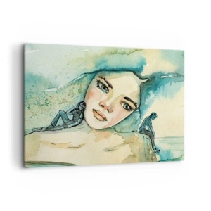 Impression sur toile - Image sur toile - Aquarelle d'un visage de femme avec un motif réfléchissant - 100x70cm - Suis-je bleu? - Décoration murale moderne pour le salon et la chambre ARTTOR