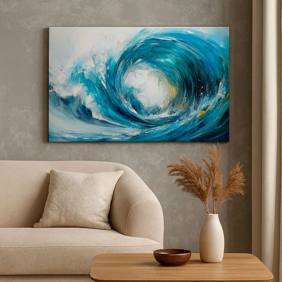 Impression sur toile - Image sur toile - Une vague dynamique dans les tons bleu et turquoise - 70x50cm - Portail maritime - Décoration murale moderne pour le salon et la chambre ARTTOR