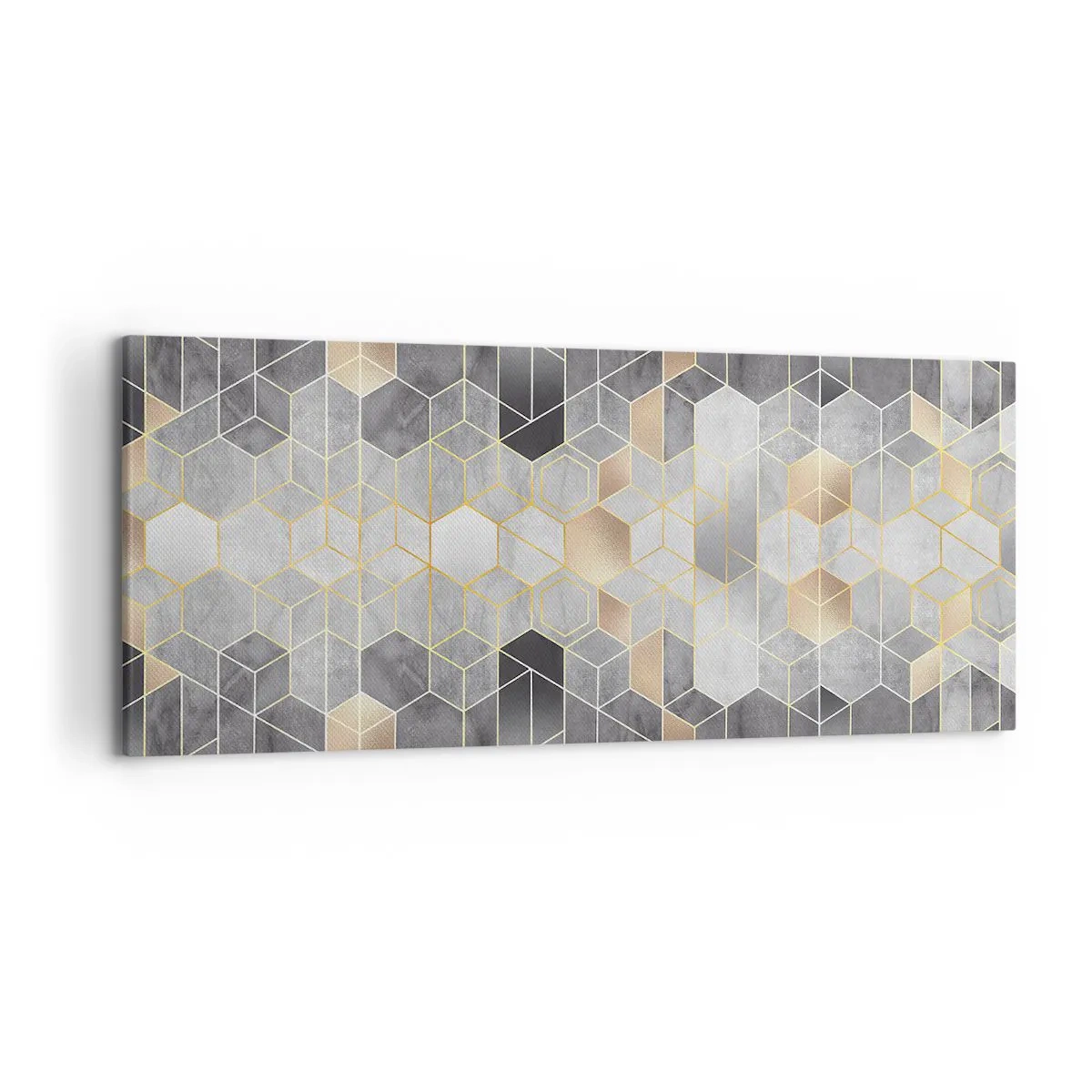 Impression sur toile - Image sur toile - Motif géométrique dans des tons dorés - 120x50cm - Composition de diamants - Décoration murale moderne pour le salon et la chambre ARTTOR