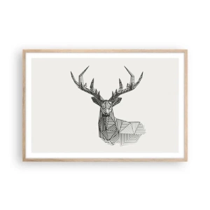 Affiche dans un chêne clair - Poster - Cerf dans un style cubique - 91x61 cm