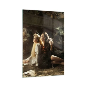 Impression sur verre - Image sur verre - Deux femmes dans un décor magique avec des effets de lumière éthérés. - 70x100cm - Et il y a eu la poésie - Décoration murale moderne pour le salon et la chambre ARTTOR