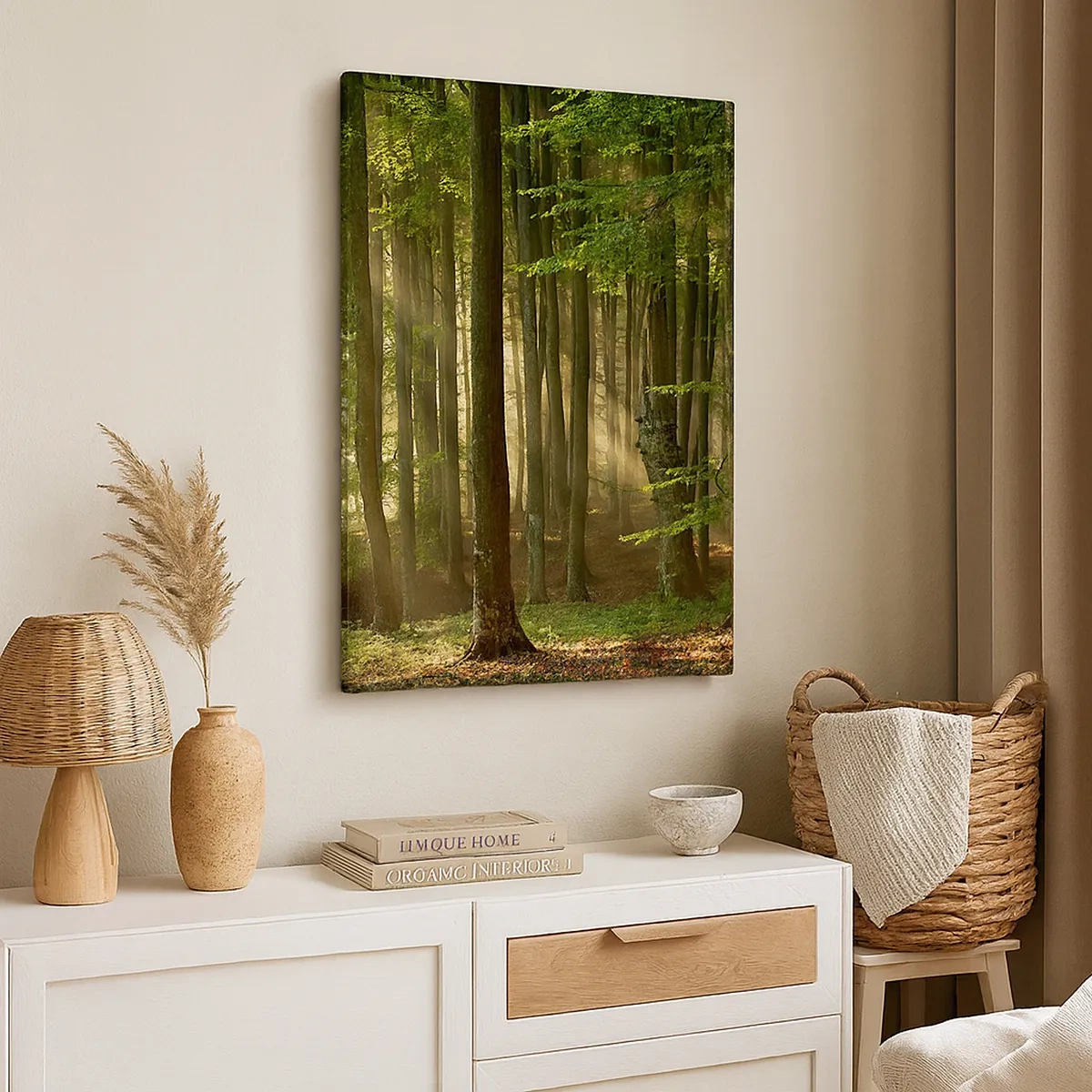 Impression sur toile - Image sur toile - Les rayons du soleil pénètrent à travers les arbres de la forêt - 50x70cm - Rayon d'un matin de printemps - Décoration murale moderne pour le salon et la chambre ARTTOR
