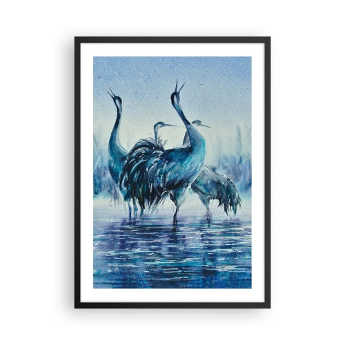 Affiche dans un cadre noir - Poster - Une image atmosphérique de grues dans un paysage aquatique bleu - 50x70cm - Réunion matinale - Décoration murale moderne pour le salon et la chambre ARTTOR