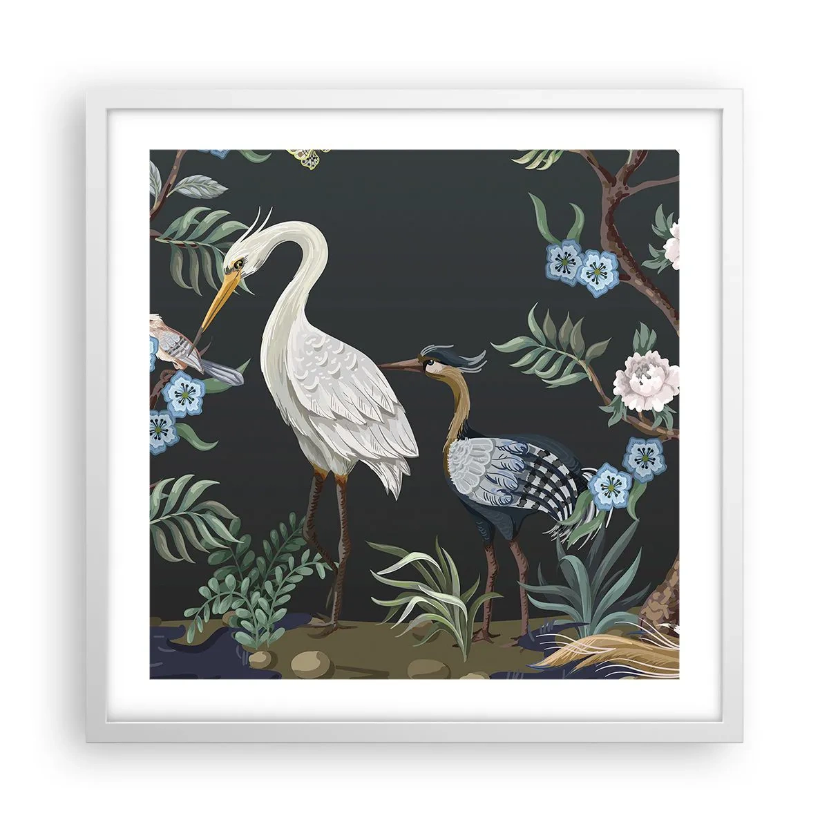 Affiche dans un cadre blanc - Poster - Parade d'oiseaux - 50x50 cm