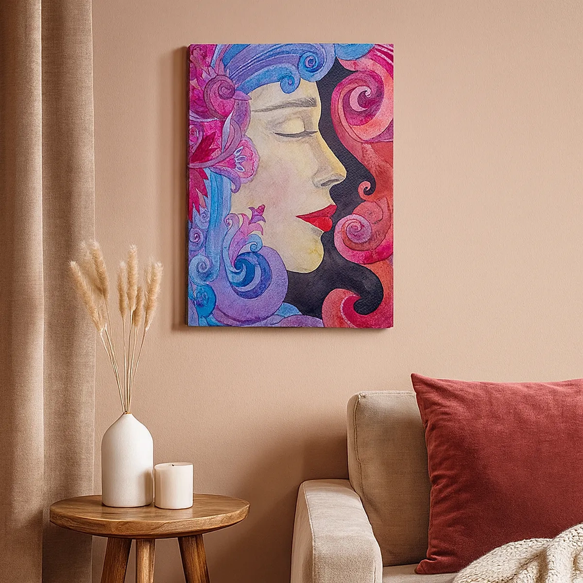 Impression sur toile - Image sur toile - Profil coloré d'une femme dans un style artistique - 50x70cm - L'Art Nouveau est toujours vivant - Décoration murale moderne pour le salon et la chambre ARTTOR