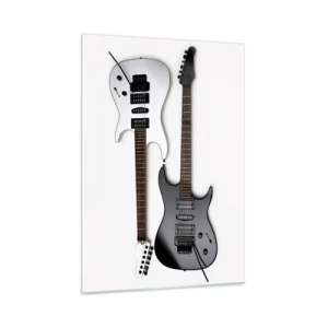 Impression sur verre - Image sur verre - Guitares électriques noires et blanches sur fond blanc - 50x70cm - Harmonie des formes - Décoration murale moderne pour le salon et la chambre ARTTOR