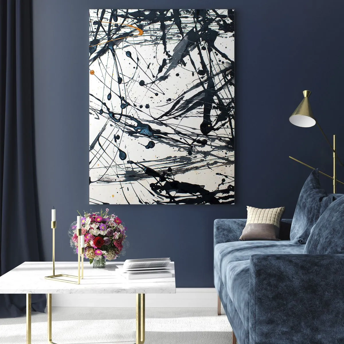 Impression sur verre - Image sur verre - Motif de peinture abstraite avec des lignes et des taches dynamiques - 80x120cm - Ca a du sens ou ça n'en a pas ? - Décoration murale moderne pour le salon et la chambre ARTTOR
