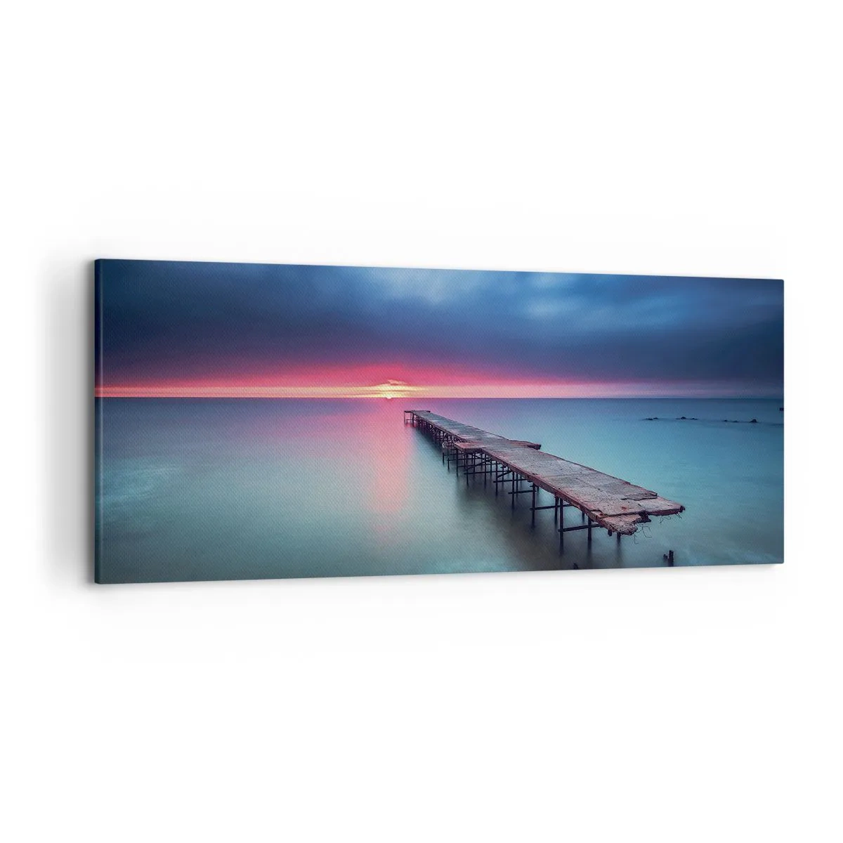 Impression sur toile - Image sur toile - Une jetée en bois menant directement à la mer au coucher du soleil - 120x50cm - Entre le ciel et la terre - Décoration murale moderne pour le salon et la chambre ARTTOR