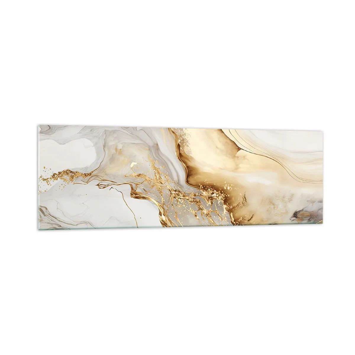 Impression sur verre - Image sur verre - Motifs abstraits dorés et marbrés sur fond clair - 160x50cm - Abstraction : beauté et bonté - Décoration murale moderne pour le salon et la chambre ARTTOR