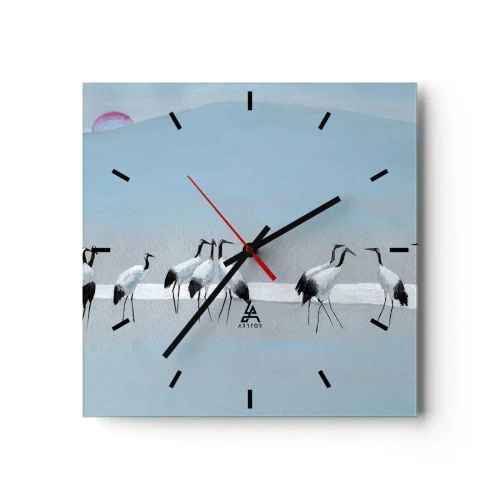 Horloge murale - Pendule murale - Un groupe de grues contre un ciel bleu et le soleil levant - 30x30cm - Après une chaude journée - Décoration murale moderne pour le salon et la chambre ARTTOR