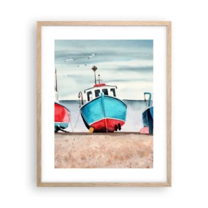 Affiche dans un chêne clair - Poster - Prêt pour la pêche - 40x50 cm