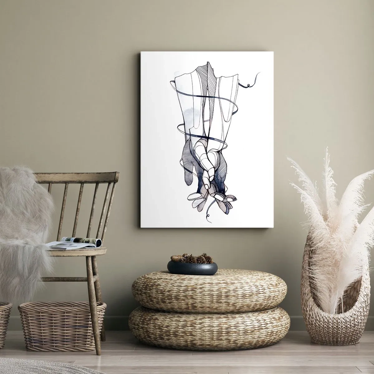 Impression sur toile - Image sur toile - Un dessin subtil d'une main avec une fleur délicate - 50x70cm - Étude du touché - Décoration murale moderne pour le salon et la chambre ARTTOR