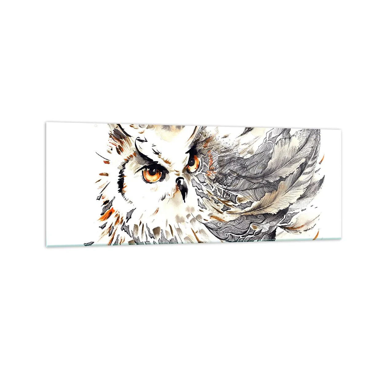 Impression sur verre - Image sur verre - Un hibou aux plumes mystiques sous forme d'aquarelle artistique - 140x50cm - Elle vient du monde de la magie - Décoration murale moderne pour le salon et la chambre ARTTOR