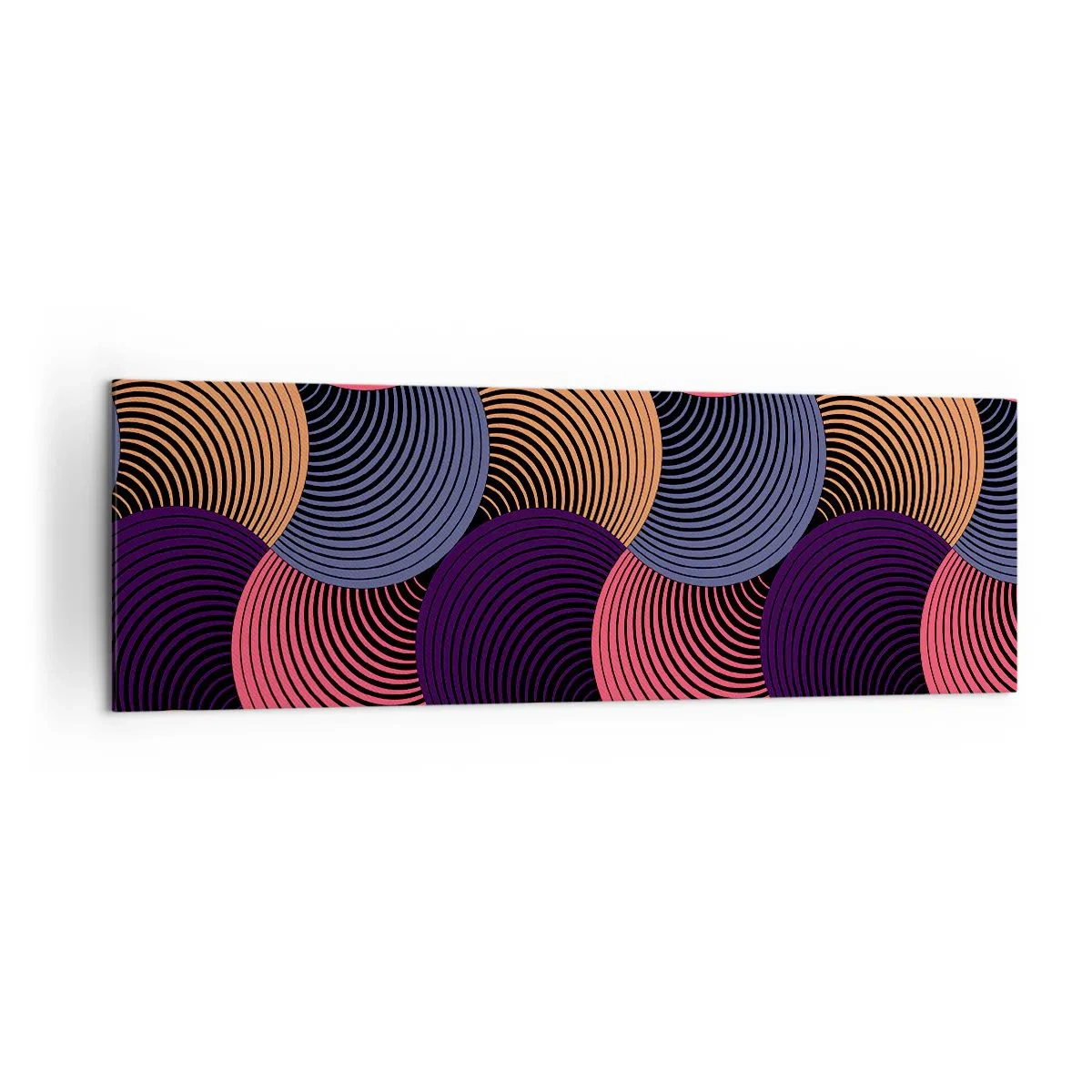 Impression sur toile - Image sur toile - Cercles géométriques dans des tons de rose, violet et or - 160x50cm - Dans un rythme circulaire - Décoration murale moderne pour le salon et la chambre ARTTOR