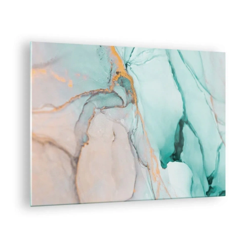 Impression sur verre - Image sur verre - Une composition abstraite dans des tons turquoise et or. - 70x50cm - Danse des formes et des couleurs - Décoration murale moderne pour le salon et la chambre ARTTOR