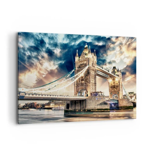 Impression sur toile - Image sur toile - Tower Bridge au crépuscule contre un ciel dynamique - 100x70cm - Monument de l'empire victorien - Décoration murale moderne pour le salon et la chambre ARTTOR