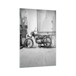 Impression sur verre - Image sur verre - Photo en noir et blanc d'une moto classique - 70x100cm - Classique au dessus de tout - Décoration murale moderne pour le salon et la chambre ARTTOR