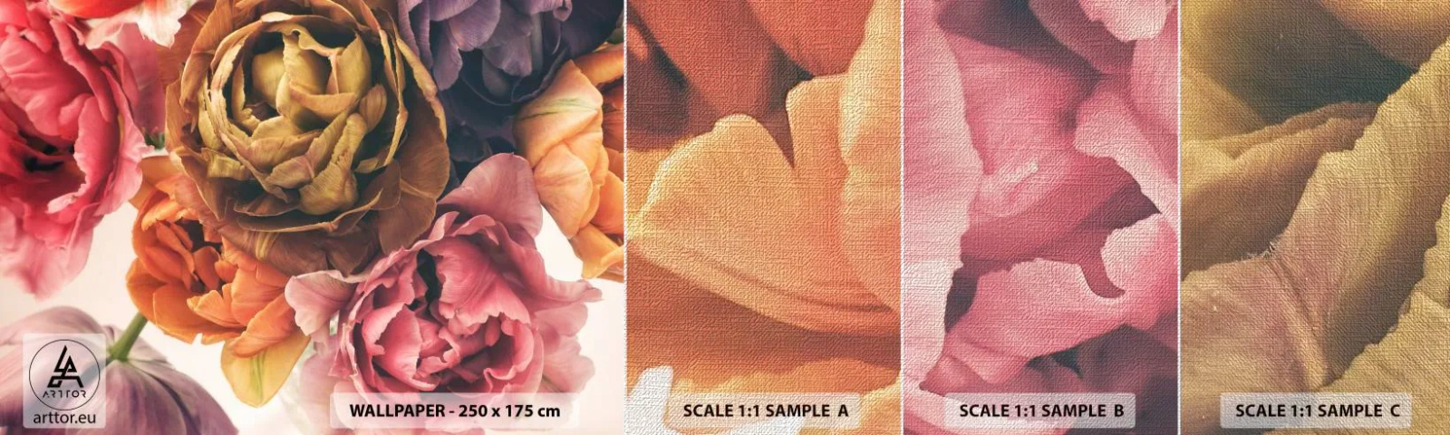 Échantillon de Papier Peint Premium Canvas - La fête de la vie - Bouquet de fleurs, Fleurs, Pivoine - 100x30 cm