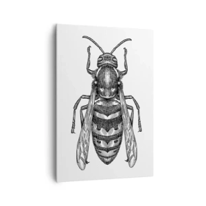 Impression sur toile - Image sur toile - Un motif de guêpe de dessin animé sur fond blanc dans un style minimaliste. - 70x100cm - D'une planète d'insectes - Décoration murale moderne pour le salon et la chambre ARTTOR
