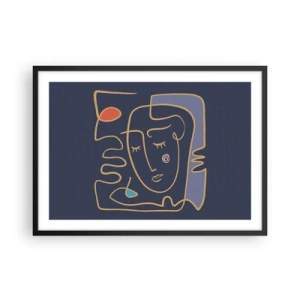 Affiche dans un cadre noir - Poster - Portrait de visage abstrait dans un style minimaliste - 70x50cm - En réflexion - Décoration murale moderne pour le salon et la chambre ARTTOR