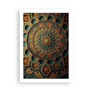 Affiche - Poster - Mandala doré sur fond sombre - 50x70cm - Dans une ambiance arabe - Décoration murale moderne pour le salon et la chambre ARTTOR