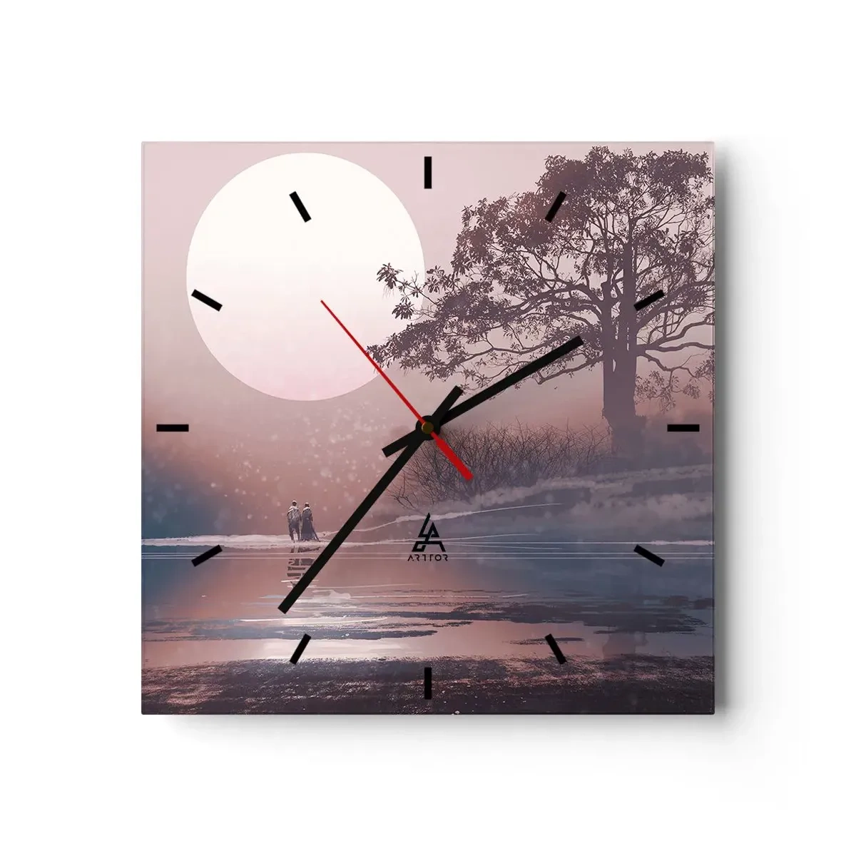 Horloge murale - Pendule murale - Scène romantique avec la lune et un arbre au bord de l'eau - 30x30cm - Merveilles de la nuit - Décoration murale moderne pour le salon et la chambre ARTTOR
