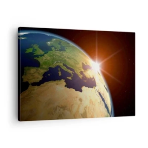 Impression sur toile - Image sur toile - Vue de la Terre depuis l'espace avec les rayons du soleil à l'horizon - 70x50cm - Lever de soleil - Décoration murale moderne pour le salon et la chambre ARTTOR