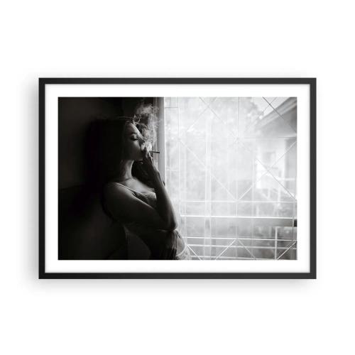 Affiche dans un cadre noir - Poster - Une femme dans une pose sensuelle sur une photographie en noir et blanc - 70x50cm - Vous sentez-vous libre ? - Décoration murale moderne pour le salon et la chambre ARTTOR