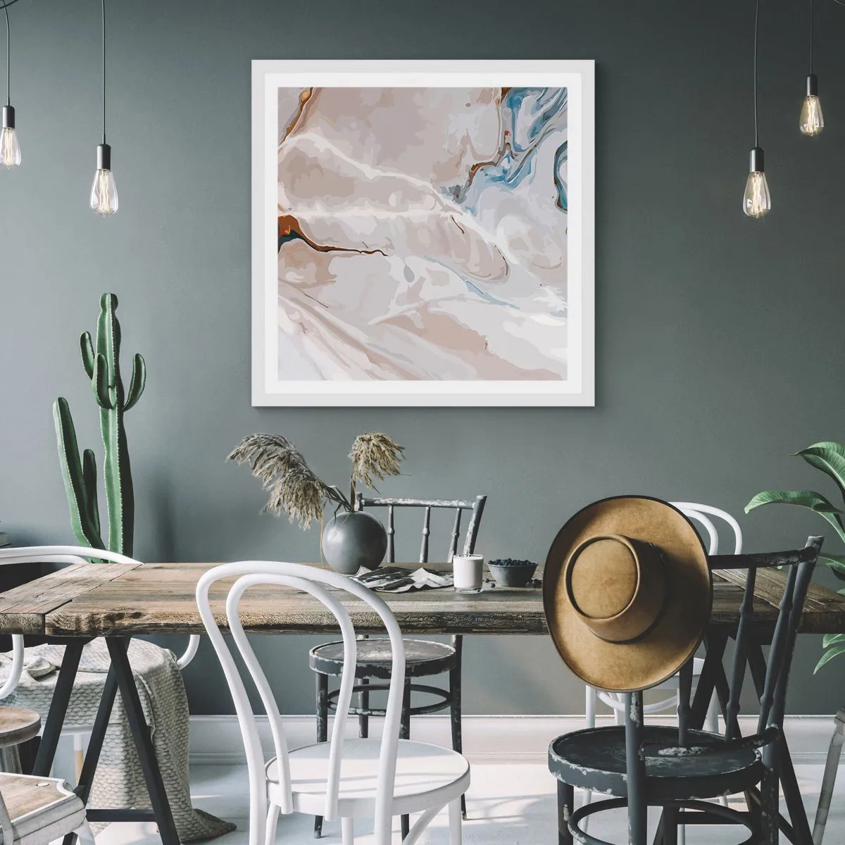 Affiche dans un cadre blanc - Poster - Le bleu serpente sous le blanc - 60x60 cm