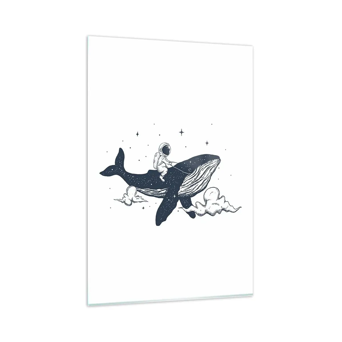 Impression sur verre - Image sur verre - Astronaute sur une baleine flottant dans l'espace - 80x120cm - Aventure spatiale - Décoration murale moderne pour le salon et la chambre ARTTOR