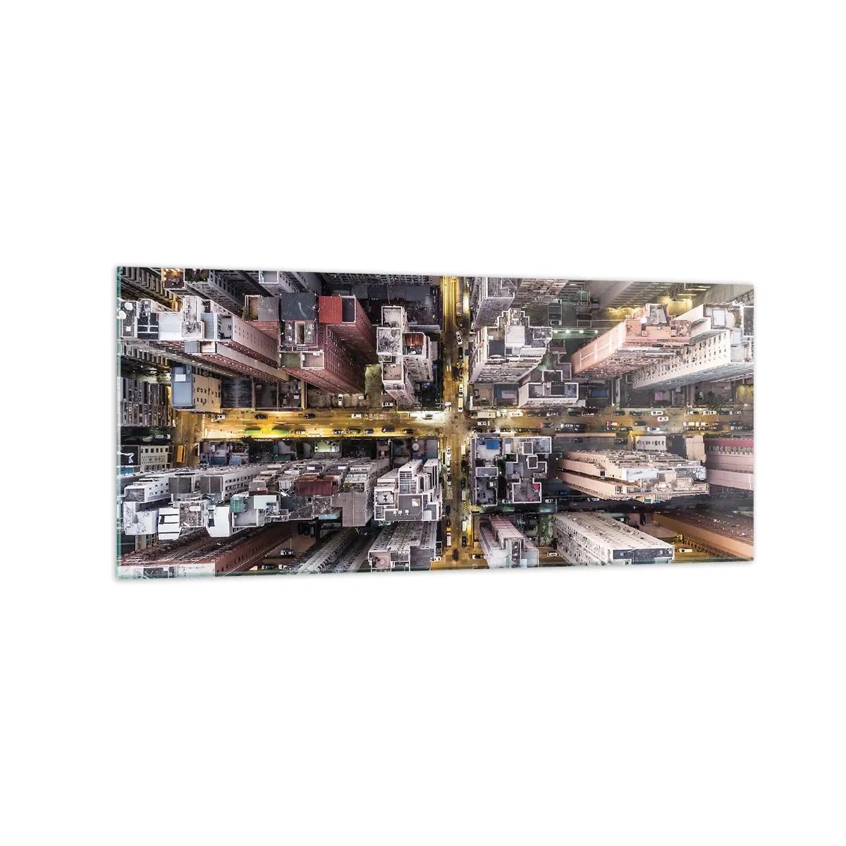 Impression sur verre - Image sur verre - Une vue plongeante sur une ville pleine de gratte-ciels - 120x50cm - Salutations de Hong-Kong - Décoration murale moderne pour le salon et la chambre ARTTOR