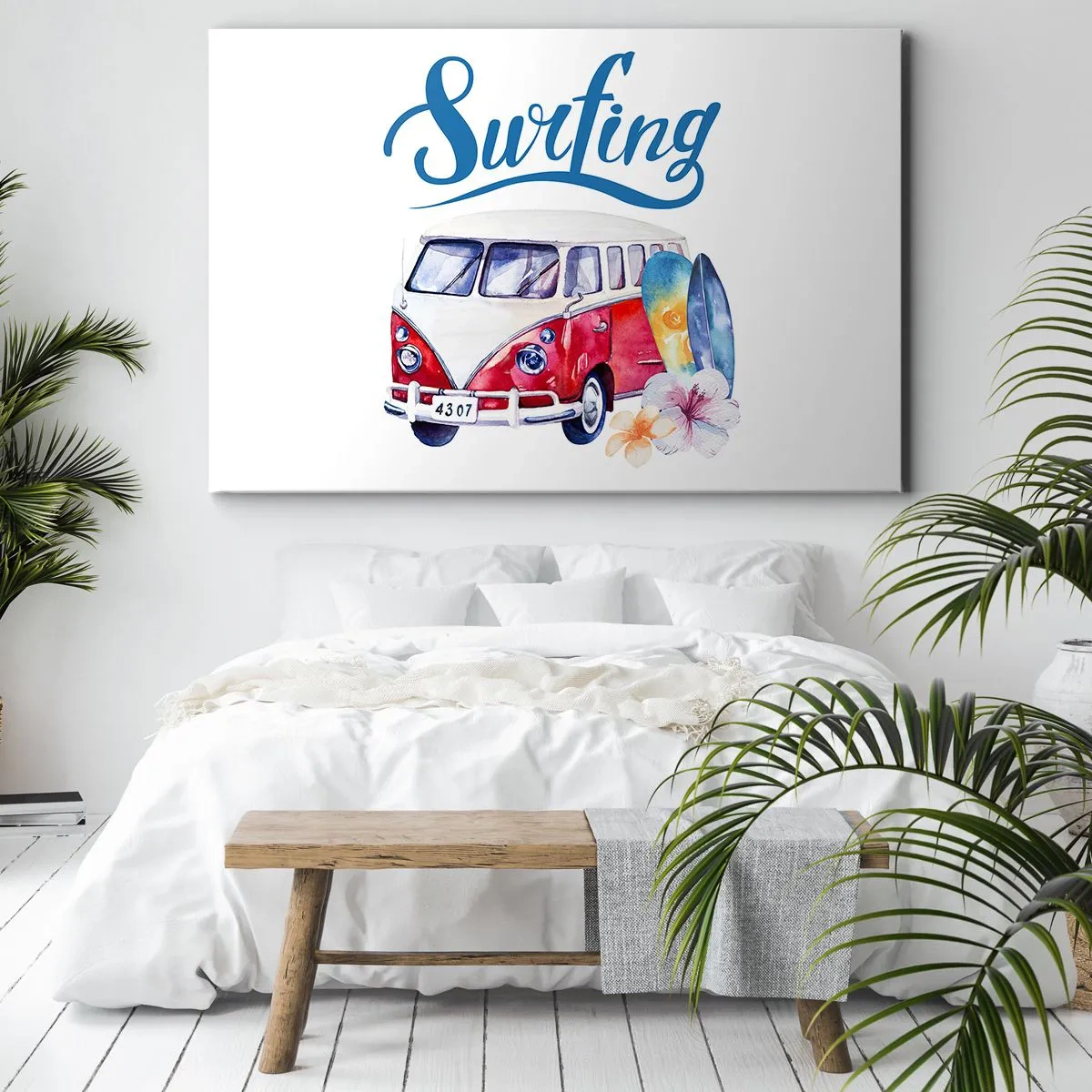 Impression sur toile - Image sur toile - Des graphismes colorés avec un thème de bus et de surf - 100x70cm - Concombre - un classique pour un surfeur - Décoration murale moderne pour le salon et la chambre ARTTOR
