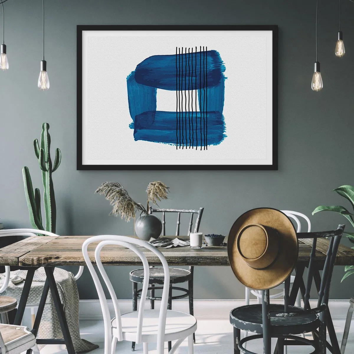 Affiche dans un cadre noir - Poster - Composition noire-bleue - 40x30 cm