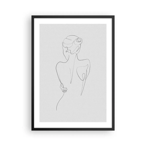 Affiche dans un cadre noir - Poster - Dessin au contour d'une femme sur fond gris - 50x70cm - Musique corporelle - Décoration murale moderne pour le salon et la chambre ARTTOR