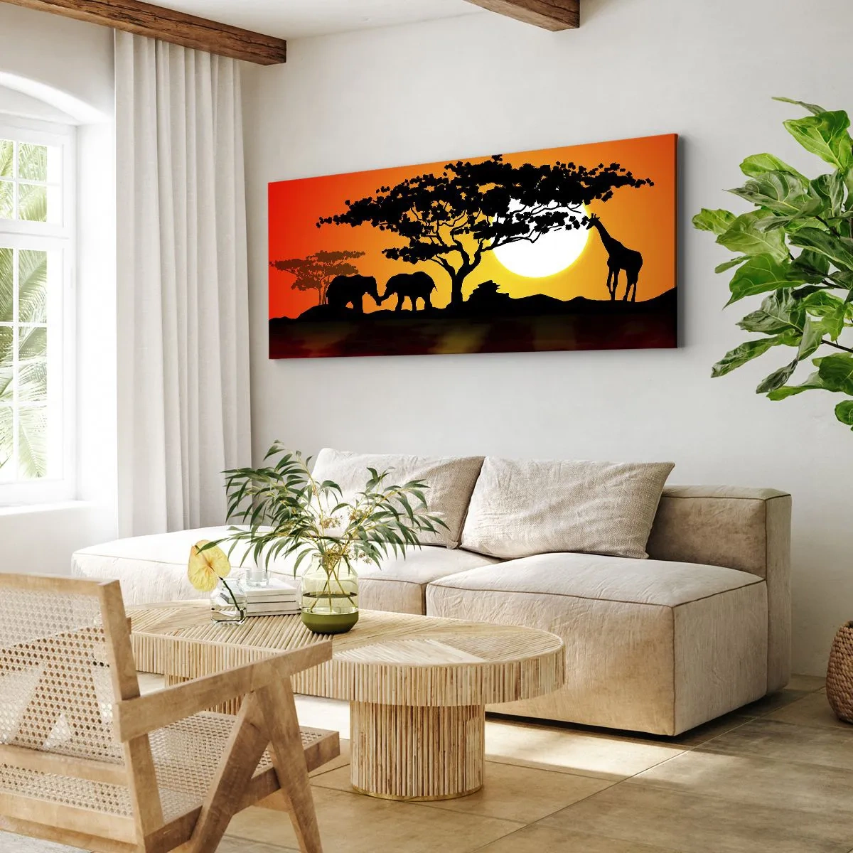 Impression sur toile - Image sur toile - Rencontre dans la savane - 90x30 cm