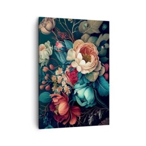 Impression sur toile - Image sur toile - Une composition colorée de fleurs sur un fond sombre - 50x70cm - le charme du 19ème siècle - Décoration murale moderne pour le salon et la chambre ARTTOR